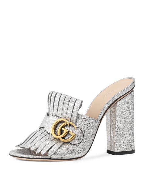 Gucci Marmont Metallic Mule Sandal, Silver